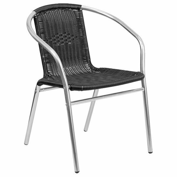 Flash Furniture TLH-020-BK-GG 29'' Black Rattan Indoor / Outdoor Stackable Chair with Aluminum Frame 354TLH020BK